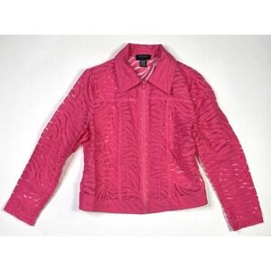 Nabi Top Women's Medium Zebra Blazer Full Zipper Sheer Pink
